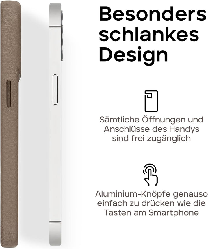 WIIUKA Hülle für iPhone 15 Pro Max, Leder aus Deutschland, Lederhülle extra Dünn, Premium Handyhülle