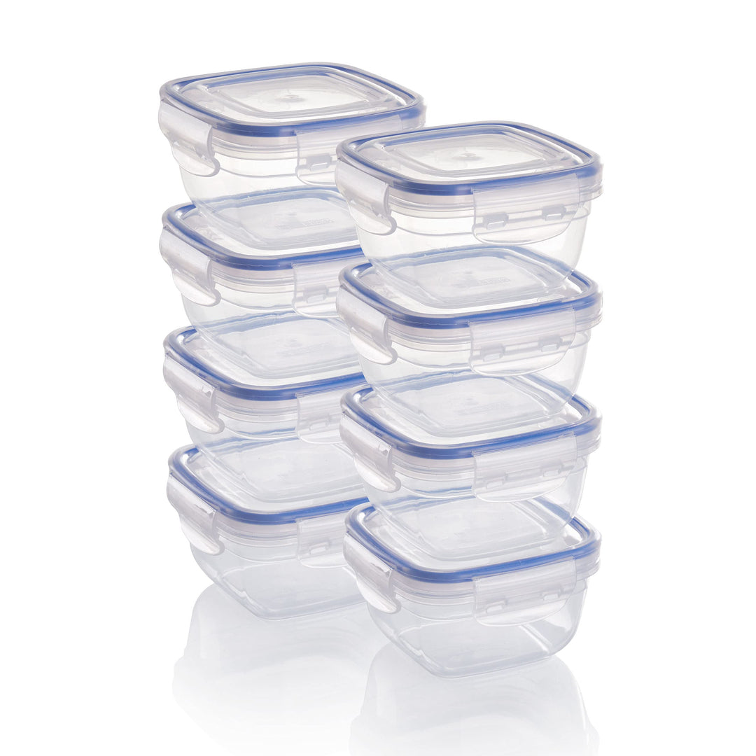 Grizzly Kunststoff Frischhaltedosen Set, 8x Vorratsdosen mit Deckel, quadratisch, stapelbar, bruch-,