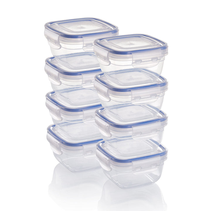 Grizzly Kunststoff Frischhaltedosen Set, 8x Vorratsdosen mit Deckel, quadratisch, stapelbar, bruch-,