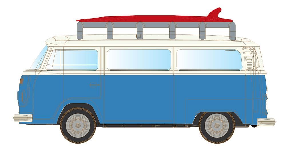 81524875 - VW T2 Bus mit Surfbrett, blau/weiss - Spurweite N