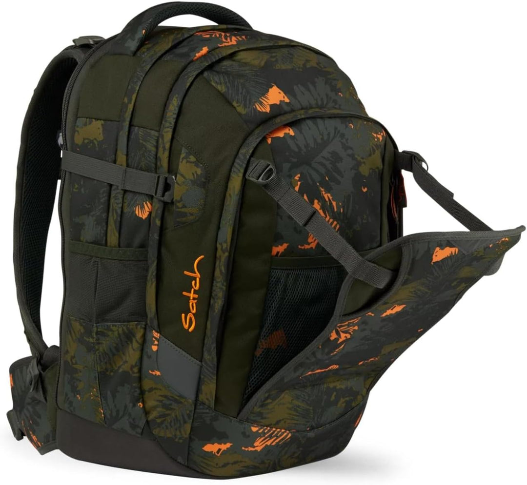 satch match Schulrucksack ergonomisch, erweiterbar auf 35 Liter, extra Fronttasche Jurassic Jungle -