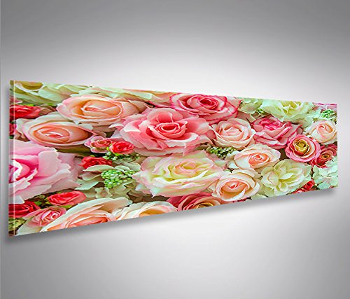 islandburner Bild Bilder auf Leinwand Rosen Pastell Deko Blumen Panorama XXL Poster Leinwandbild Wan