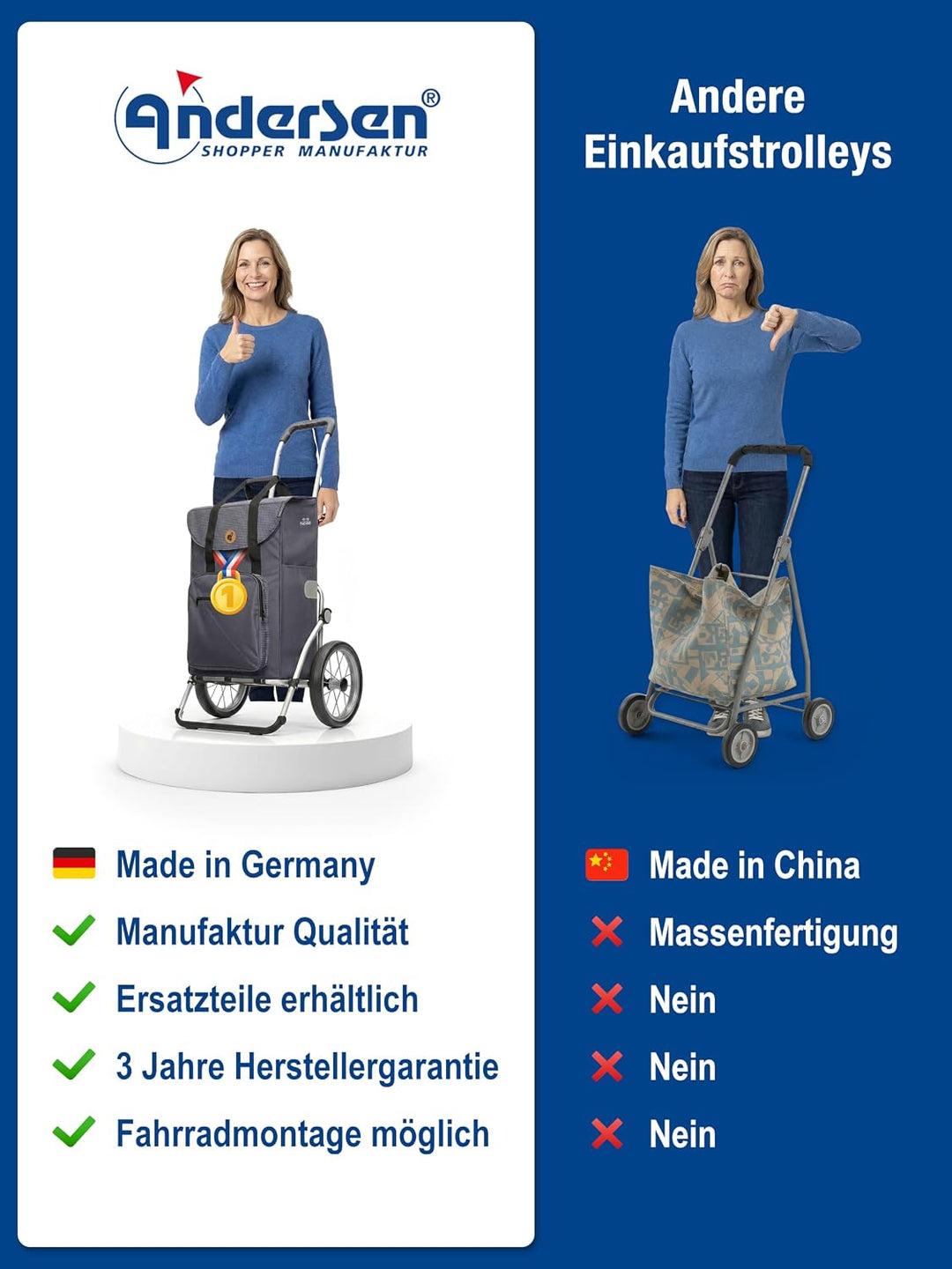 Andersen Einkaufstrolley - klappbar - 45 Liter - mit Kühlfach - Aufhängung für Einkaufswagen - belas