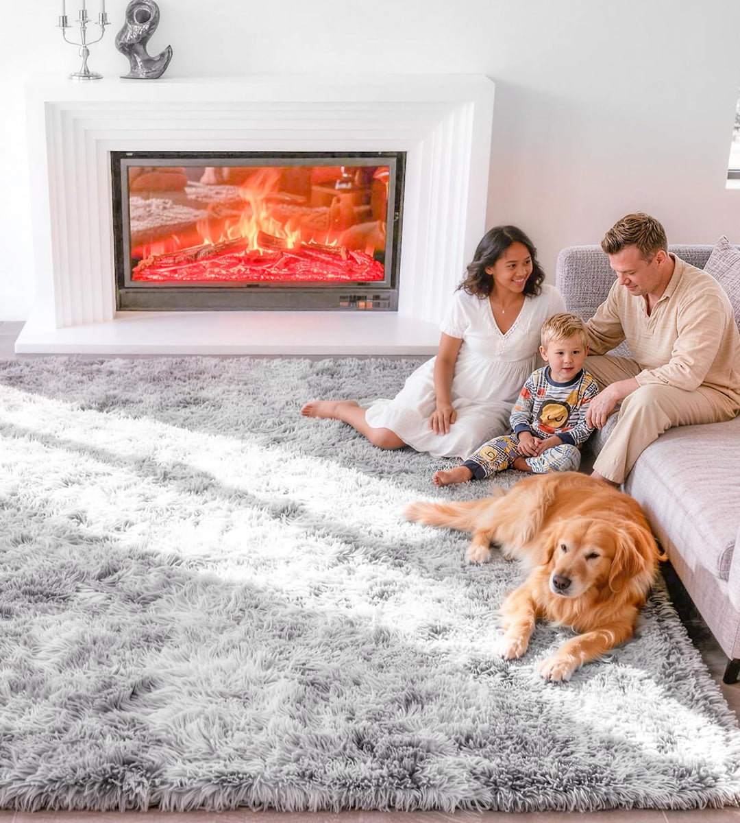 VOFUSHON Wohnzimmer Hochflor Teppich,Shaggy Flur Läufer Teppich Modern Flauschiger Weich Bunte Batik