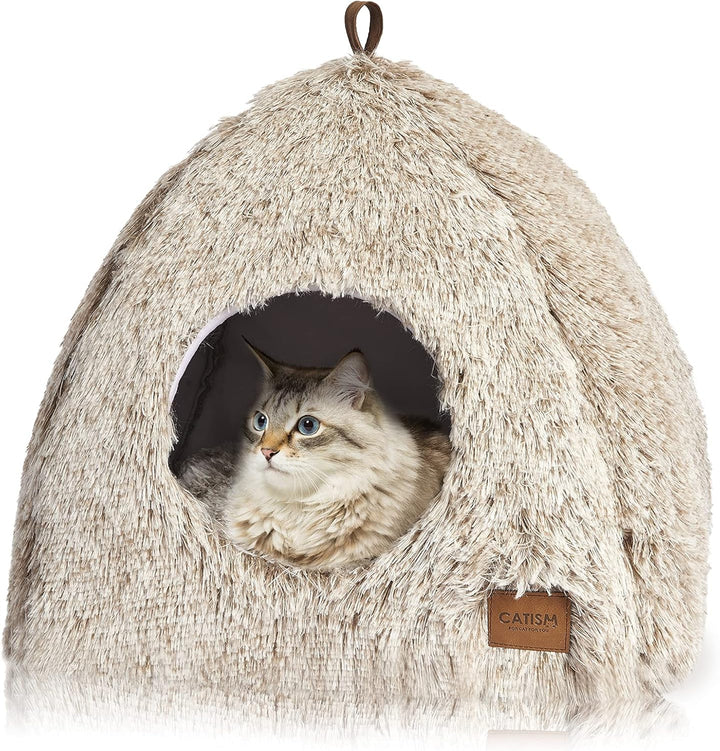 CATISM Katzenbett Waschbar Katzenschlafplatz für Katzen Katzenhöhle Plüsch Haustier Katzenkopfkissen