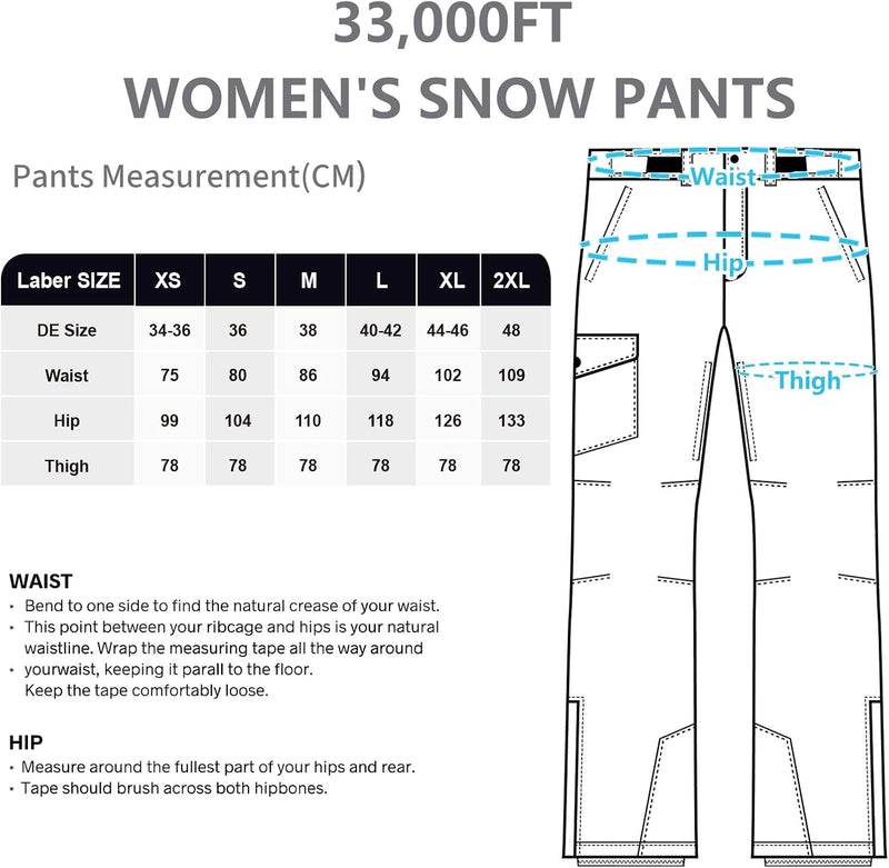 33,000ft Damen Skihose Outdoorhose Wasserdicht Winddichte Softshellhose Warme Gefütterte Thermohose