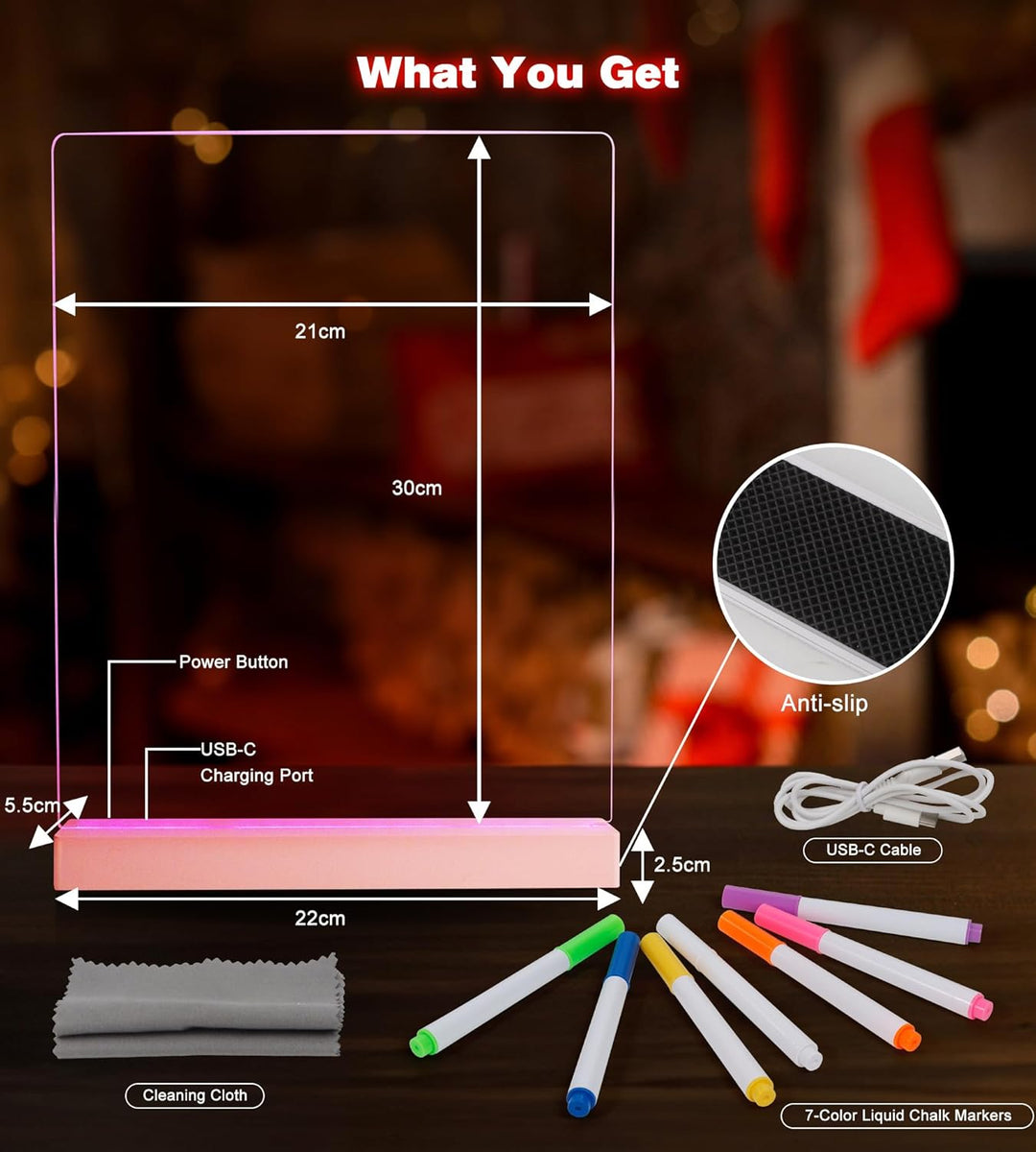 LED Notiztafel mit Farben, Leuchtendes Zeichenbrett für Kinder Acryl Notiztafel mit 7 Farben Stift -