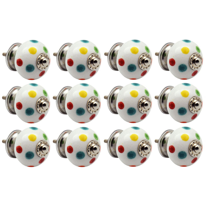 Nicola Spring Runde Keramikschrankknöpfe - Polka Dot - Pack Von 12