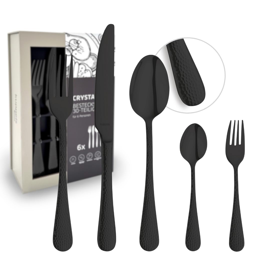 Kuppels Besteck-Set 30-tlg, schwarz, Hammerschlag-Design, 18/0 | Edelstahl-Besteckset für 6 Personen