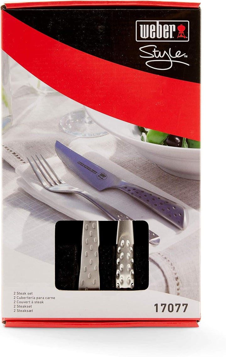 Weber 17077 Deluxe Steakbesteck Set, 4-teilig, Edelstahl, gezahnte Klinge, Silber