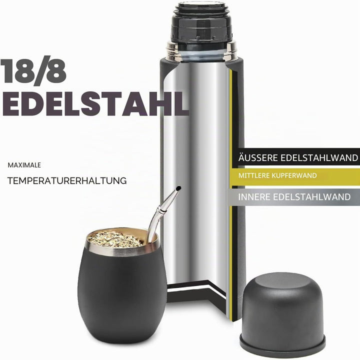 balibetov Komplettes Yerba Mate Set – Moderner Mate Gourd, Isolierflasche, Bombilla und Reinigungsbü
