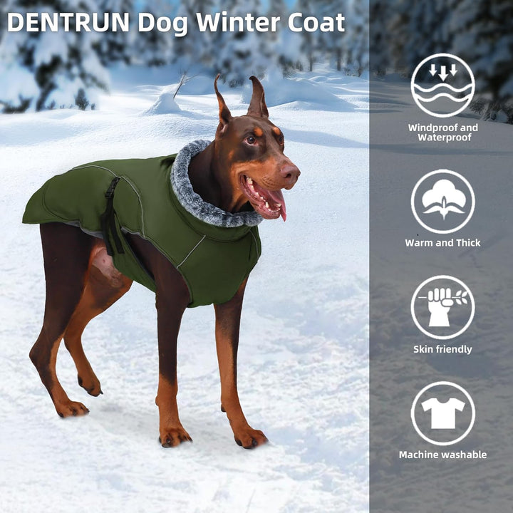 DENTRUN Hundemantel Grosse Hunde, Ärmellose wasserdichte Hundejacke, Hunde Reflektierende Fleecejack