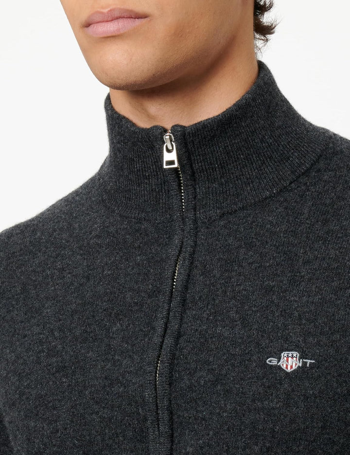 Gant Herren Extrafine Lambswool Zip Cardigan Strickjacke M Dark Grey Melange, M Dark Grey Melange
