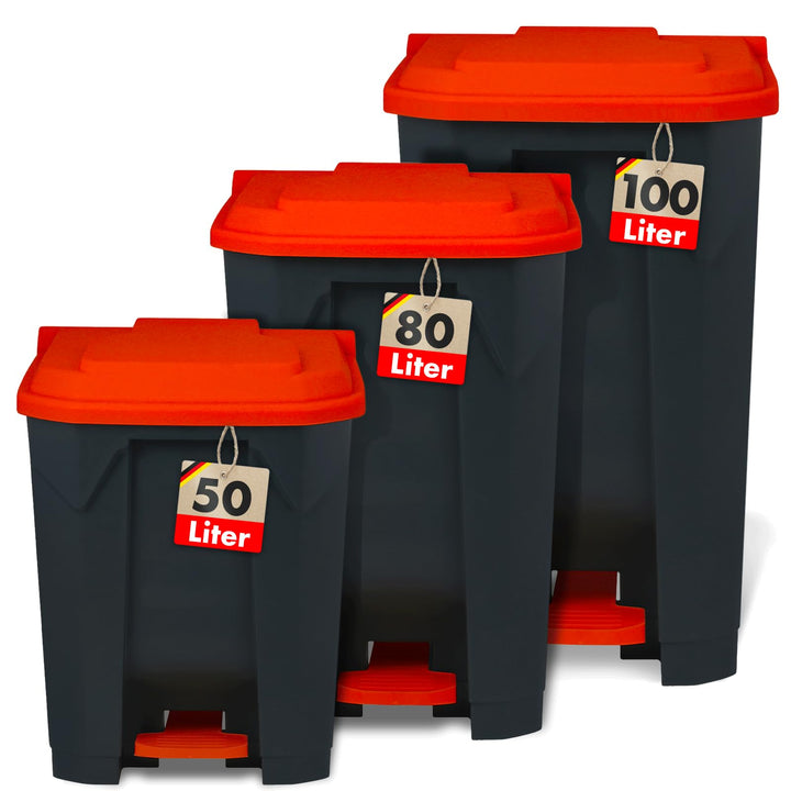 casa pura Mülltonne, Mülleimer 100 Liter, roter Deckel, Abfalleimer für Küche und Büro, Mülltrennsys