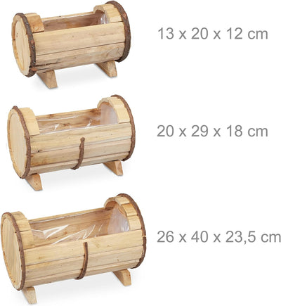 Relaxdays Blumenkasten Holz, 3 Verschiedene Grössen, Pflanzkasten Set, draussen & drinnen, Pflanzfas