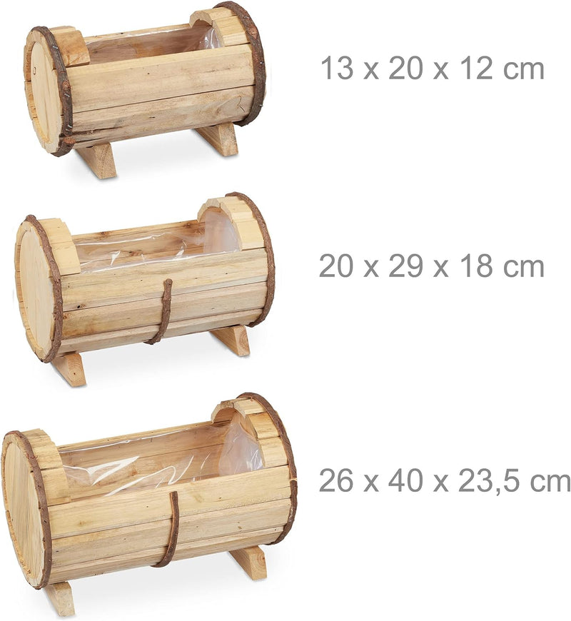 Relaxdays Blumenkasten Holz, 3 Verschiedene Grössen, Pflanzkasten Set, draussen & drinnen, Pflanzfas