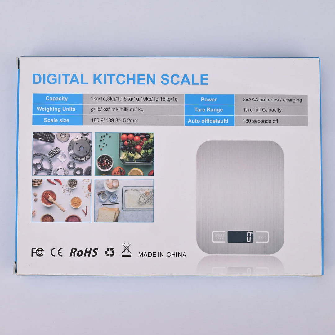 Digitale Küchenwaage Aus Edelstahl, USB-Aufladbar, 5 kg/1 g Präzision, 6 Einheiten, Tara-Funktion, L