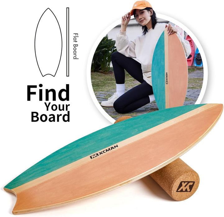 XCMAN Surf Balance Board Trainer Mit Rolle - Stabilitätstrainer Für Erwachsene Und Kinder, Zum Surfe