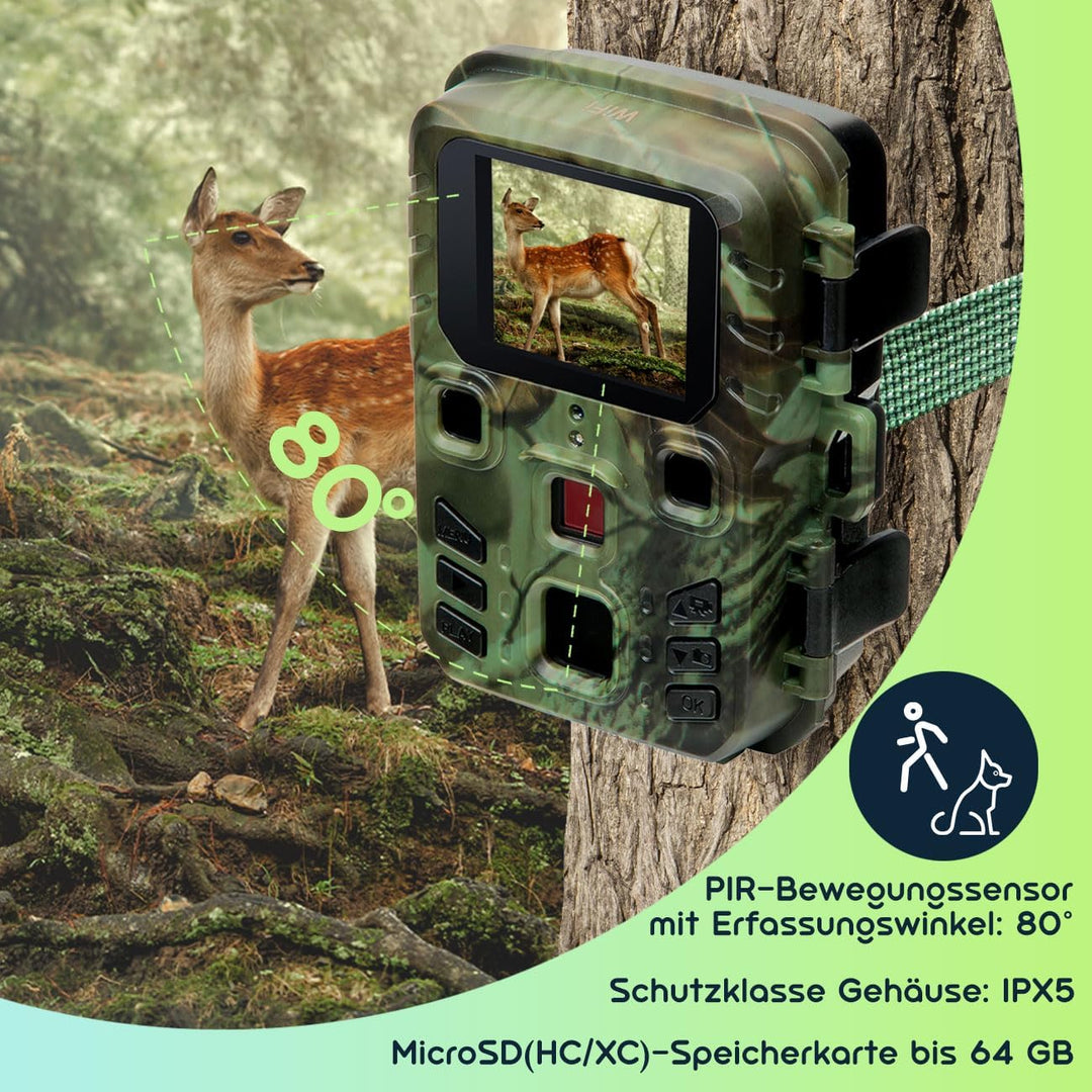 Wildkamera 2K WLAN, Bewegungsmelder, Nachtsicht, Live View per App, Farbdisplay, Mikro, Bluetooth, Z