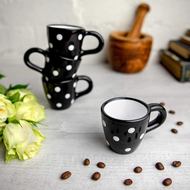 City to Cottage® - Espressotassen Set | Schwarz und Weiss | Polka Dots | Handgemacht | Keramik Gesch