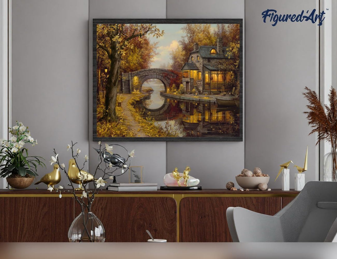 Figured'Art Malen Nach Zahlen Erwachsene Mit Rahmen Landhaus im Herbst - Paint by Numbers Basteln DI