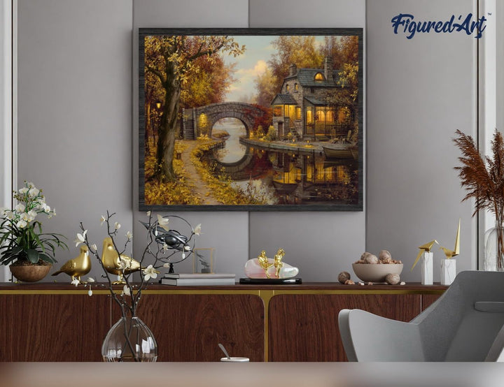 Figured'Art Malen Nach Zahlen Erwachsene Mit Rahmen Landhaus im Herbst - Paint by Numbers Basteln DI