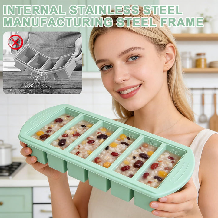 2 Stück Suppe Einfrieren Behälter 30,5x13.5x5.5 cm, 6 Löcher Extragrosse Silikon Gefrierform mit Dec