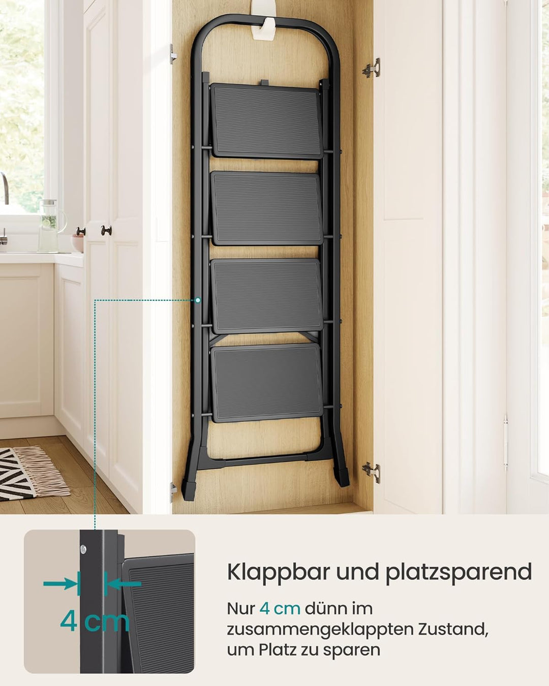 SONGMICS Trittleiter, Leiter mit 4 Stufen, Klapptritt, Klappsicherung, einfach zu verstauen, bis 150