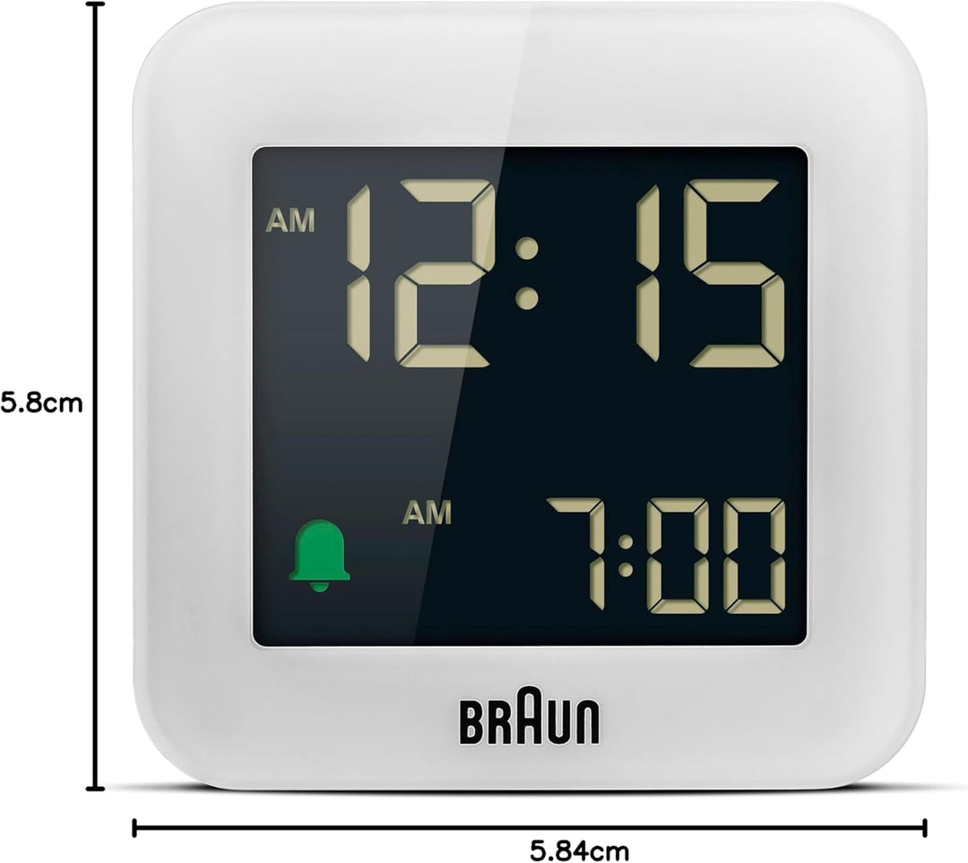 Braun Digitaler Reisewecker mit Snooze-Funktion, kompakte Grösse, Negatives LCD-Display, Schnelleins