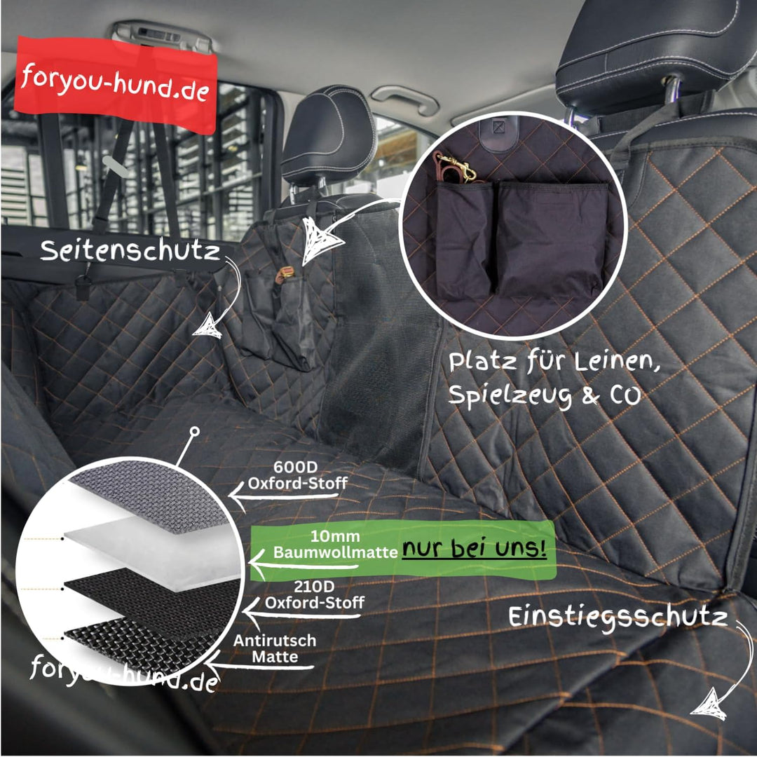 foryou® Hundedecke mit Kühlmatte für Auto Rückbank-Wasserabweisende Autoschondecke für Hunde mit Sei