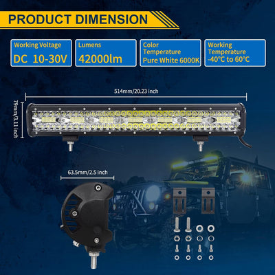 Willpower 20 Zoll 51CM 420W Led Arbeitsscheinwerfer Bar + 4 Zoll 10CM 60W Led Scheinwerfer + Kabelba