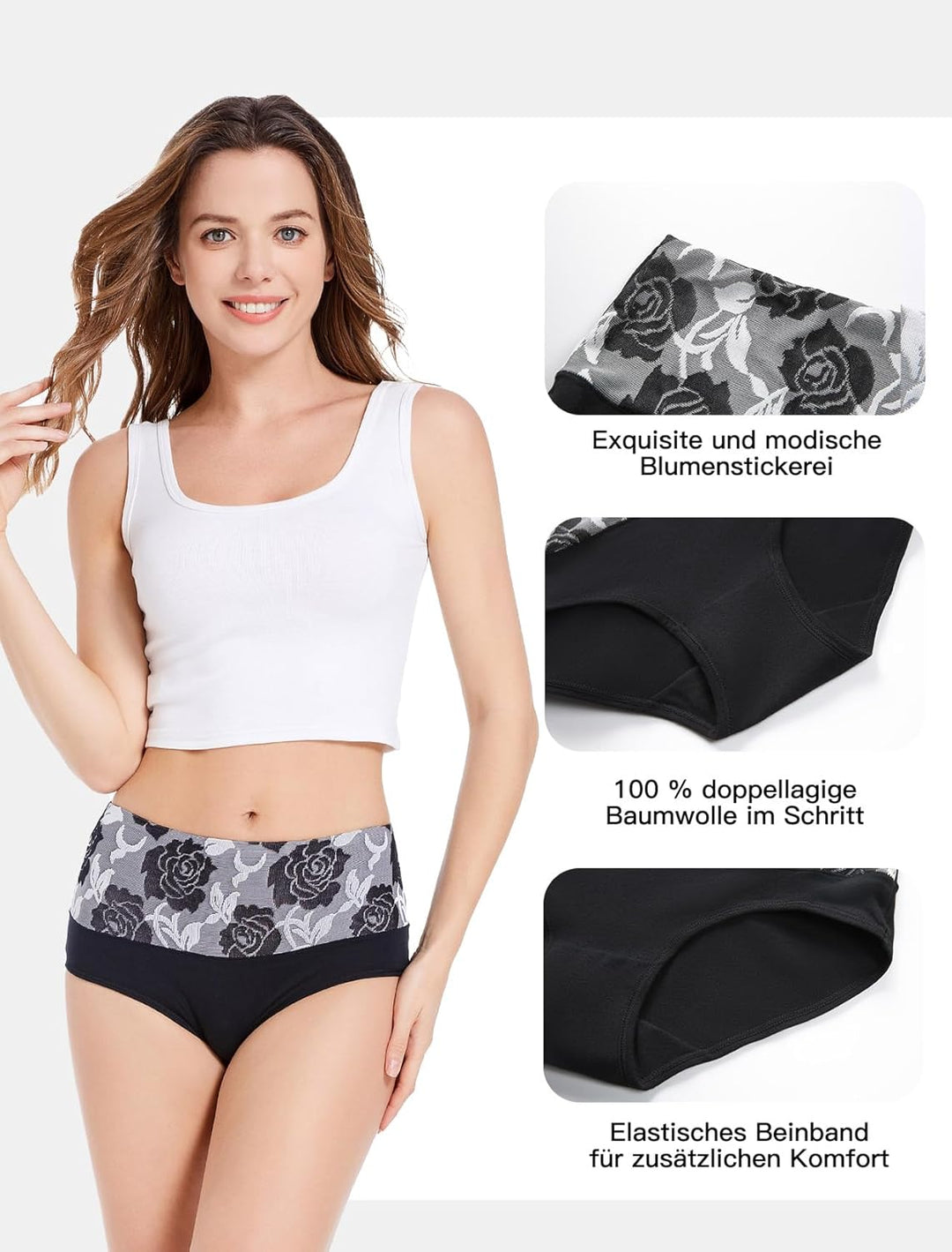 HAVVIS Unterhosen Damen Stretch Baumwolle Hohe Taille Slips Weich Atmungsaktiv Bequeme Unterwäsche M
