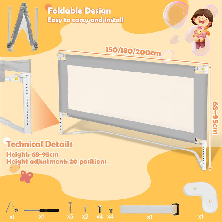 Fiqops Bettgitter Rausfallschutz Klappbar 150cm und 180cm,Bettschutzgitter faltbar Kinderbettgitter