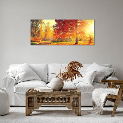 Panorama Bilder auf Leinwand 100x40cm Leinwandbild Park Herbst Baum Gross Wanddeko Bild Schlafzimmer