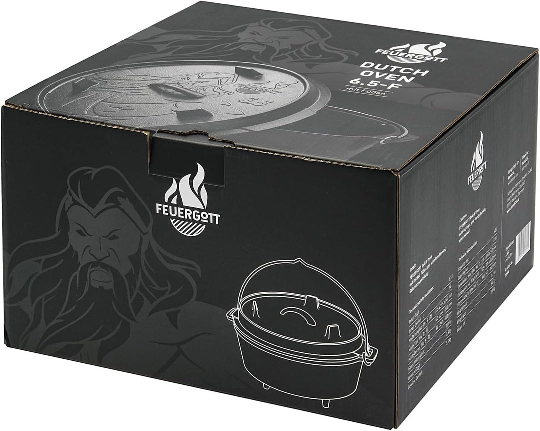 Dutch Oven Gusseisen 6,5 Liter mit Füssen – Schmortopf, Bräter mit Deckel für Grill, Lagerfeuer, BBQ