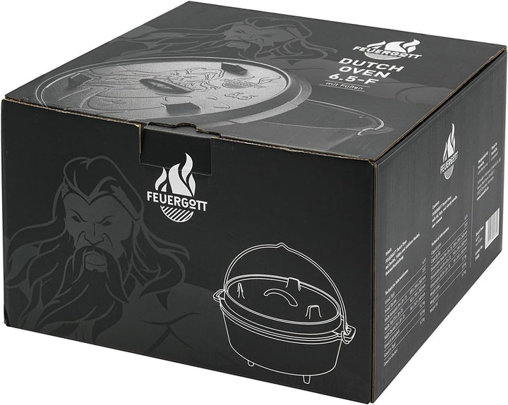 Dutch Oven Gusseisen 6,5 Liter mit Füssen – Schmortopf, Bräter mit Deckel für Grill, Lagerfeuer, BBQ