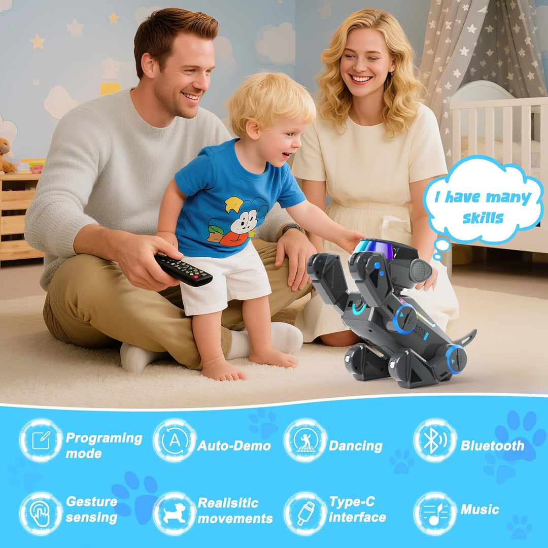 Ferngesteuerter Spielzeug Roboter Hund für Kinder, Schlau Roboter Programmierbar Welpen Spiele mit B