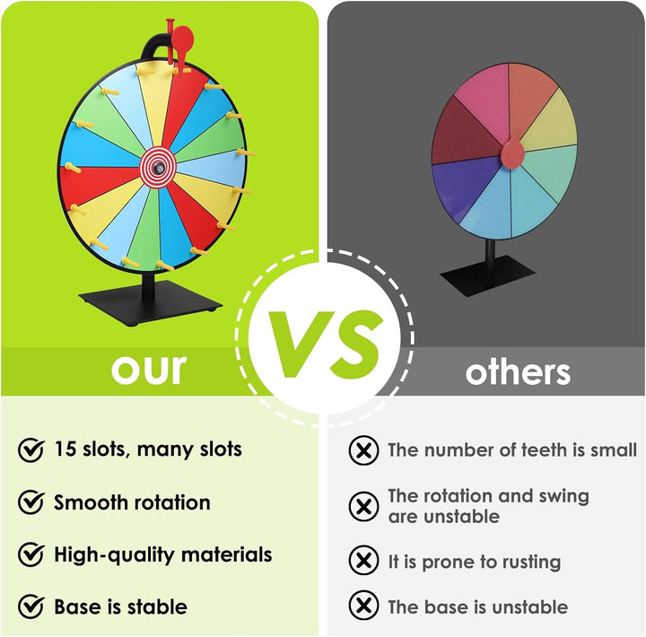 Glücksrad zum Drehen 30 cm 15 Schlitze, Glücksrad mit Ständer, Glücksrads Set mit Trocken Abwischbar