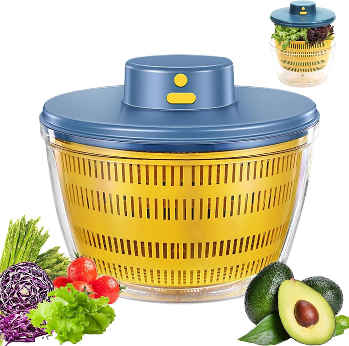 Elektrische Salat-Essore 4000 ml, für Obst und Gemüse, Gelb | Automatisch mit Deckel, schnelles Troc
