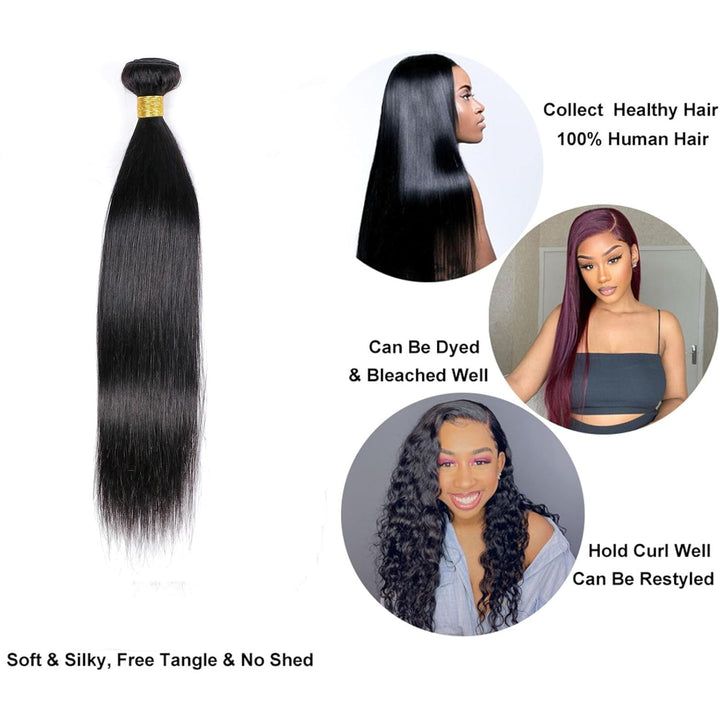 DaiMer 14 Inch Straight Human Hair Bundles 1 Bundles Human Hair Double Weft Weave Straight Hair Bund