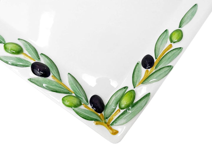 Lashuma 2er Set Kombiservice Olive, Tiefer Suppenteller 23 cm und Servierplatte 27 x 27 cm, Handgema