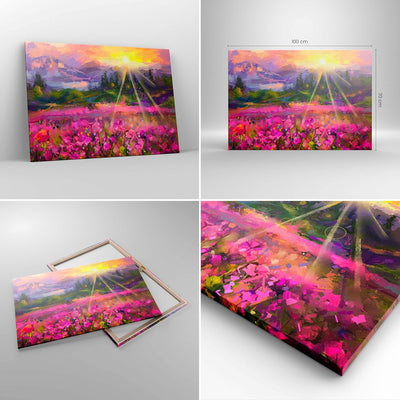 Bilder auf Leinwand 100x70cm Leinwandbild mit Rahmen Berge Blumen Blumen Gross Wanddeko Bild Schlafz