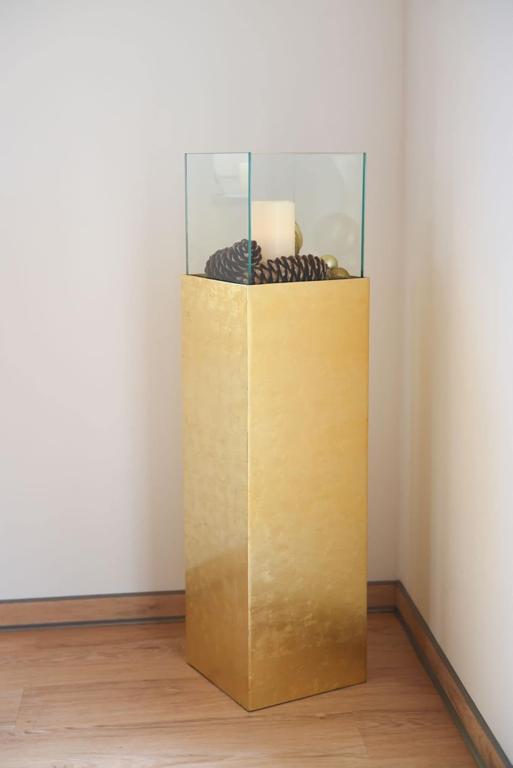 VIVANNO Windlicht-Säule Kerzenständer Deko-Laterne Candela Gold Hochglanz 100 cm hoch 25x25x100 cm G