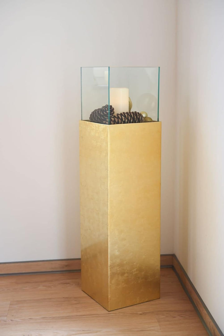 VIVANNO Windlicht-Säule Kerzenständer Deko-Laterne Candela Gold Hochglanz 100 cm hoch 25x25x100 cm G