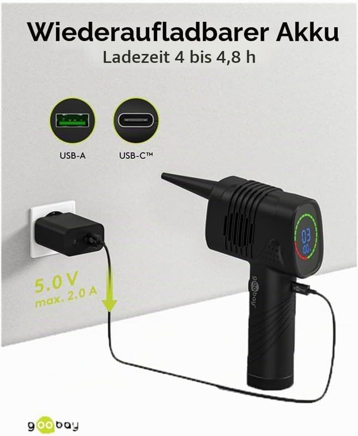 goobay 61667 Elektrisches Staubgebläse/Reinigung von PC, Tastatur, Heizkörper, Sofa etc. / Akku mit