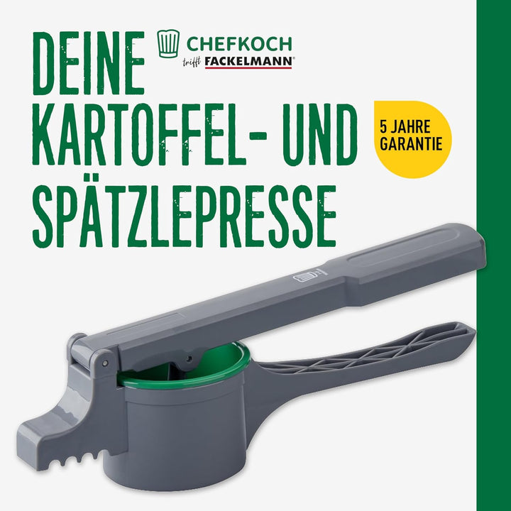 FACKELMANN Chefkoch Spätzlepresse für Kartoffeln, Spätzle, Spaghettieis & Co – Presse mit 3 Lochsche