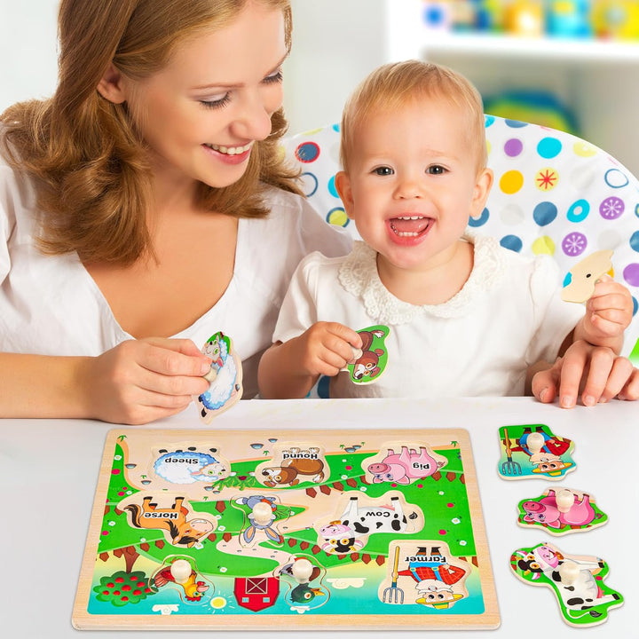 SYNARRY 6 Set Kinder Holzpuzzle ab 1 2 3 Jahre, Montessori Spielzeug Steckpuzzle für Babys Kleinkind