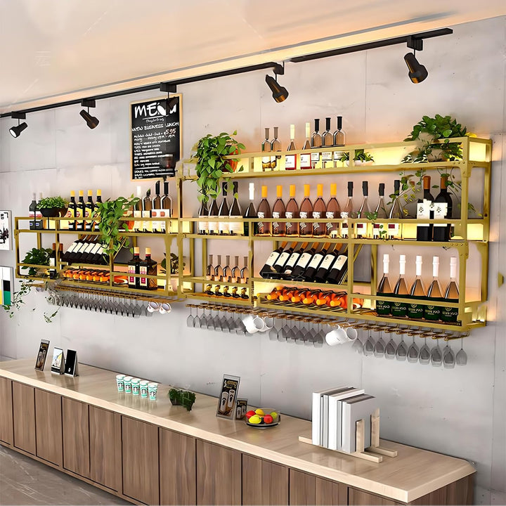 Weinregal Wand, 3 Ebenen Wand-Weinregale mit Glashalter, Multi funktionaler Weinpareite Display Rack