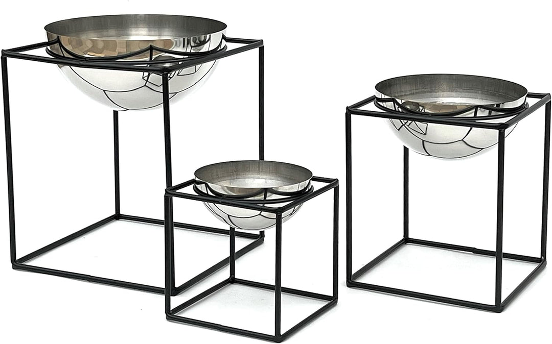 DanDiBo Blumenhocker Metall mit Topf Schwarz Silber Blumenständer 96256 3er Set Blumensäule Modern P