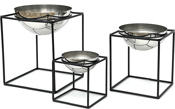 DanDiBo Blumenhocker Metall mit Topf Schwarz Silber Blumenständer 96256 3er Set Blumensäule Modern P